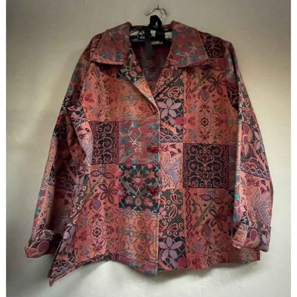 Travelsmith Jacket Womens Tapestry Blazer Patchwork Floral Long Sleeve Boho